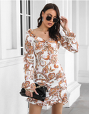 printed word collar ruffled skirt