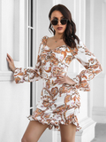 printed word collar ruffled skirt