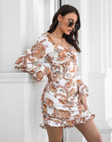 printed word collar ruffled skirt