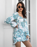 printed word collar ruffled skirt