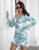 printed word collar ruffled skirt