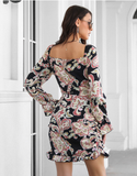 printed word collar ruffled skirt