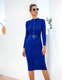 Long-sleeved single-breasted knitted hip-wrapped sweater skirt