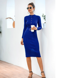 Long-sleeved single-breasted knitted hip-wrapped sweater skirt