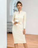 Long-sleeved single-breasted knitted hip-wrapped sweater skirt
