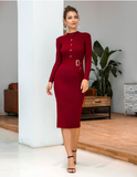 Long-sleeved single-breasted knitted hip-wrapped sweater skirt