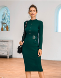 Long-sleeved single-breasted knitted hip-wrapped sweater skirt