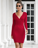 long sexy V-neck hip knitted sweater skirt
