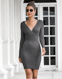 long sexy V-neck hip knitted sweater skirt