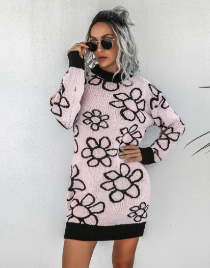 fashion flower knitted dress
