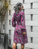 stand-up collar lantern sleeve dress floral lace A-line skirt