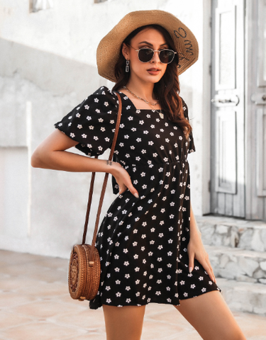 Summer Polka Dot Bubble Sleeve Bow Skirt