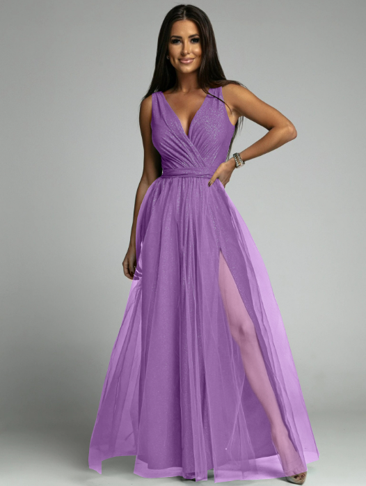 2023 Sexy V-neck waist slim split big swing shiny dress – Ncocon
