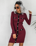 rivet long sleeve knitted jumpsuit hip skirt