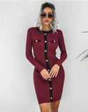 rivet long sleeve knitted jumpsuit hip skirt