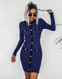 rivet long sleeve knitted jumpsuit hip skirt