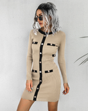 rivet long sleeve knitted jumpsuit hip skirt