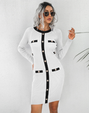 rivet long sleeve knitted jumpsuit hip skirt