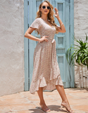 Fashion V-neck flounced floral dress