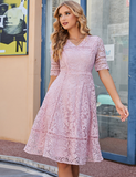 embroidered lace V-neck waist slim A-line dress