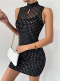 sexy mesh rhinestone sleeveless dress