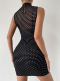 sexy mesh rhinestone sleeveless dress