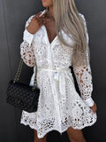 Elegant Long Sleeve New Sexy Lace Hollow Out Lace-up Dress