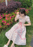 Elegant Floral Dress Women Lace Up Korean Princess Fairy Dress