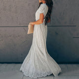 Summer New V Neck Embroidery Lace Hollow Out Maxi Dress