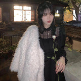 Women Fashion Puffer Sleeve Elegant One Piece French Lace Vintage Dress