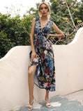 Summer Chiffon Women Elegant Long Dress Ladies Fashion Print Boho Beach Midi Dresses