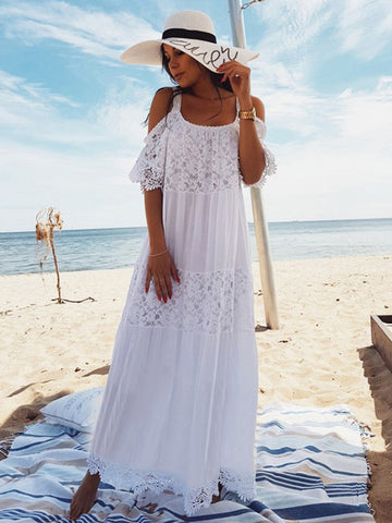 Women Fitshinling Bohemian Lace Patchwork Maxi Dresses