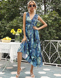 Summer Chiffon Women Elegant Long Dress Ladies Fashion Print Boho Beach Midi Dresses