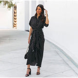 Casual Holiday Turndown Collar Summer Polka Dots Women Dress