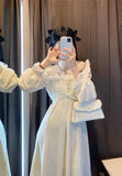 Women Fashion Puffer Sleeve Elegant One Piece French Lace Vintage Dress