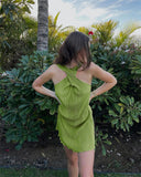Summer Sexy Sleeveless Slim Pleated Halter Green Dress
