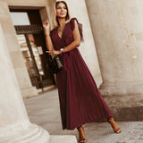 Fashion Sexy Casual Lotus Leaf Sleeve Chiffon Pleated Skirt Dress