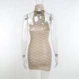 Summer New Party Club Sexy Halter Hollow Out Plaid Backless Mini Dresses