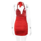 Summer Short Halter Fairyshely Sexy Ruffle V Deep Evening Party Dress