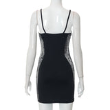 V Neck Slim Sexy Lace Mesh See Through Black Bodycon Dress