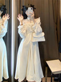 Women Fashion Puffer Sleeve Elegant One Piece French Lace Vintage Dress