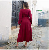 Fashion Womens Solid V Neck Lace Up High Waist Long Dresses
