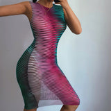 Summer Sleeveless Mesh Patchwork Color Party Club Dresses