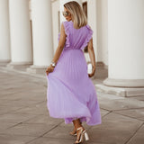 Fashion Sexy Casual Lotus Leaf Sleeve Chiffon Pleated Skirt Dress