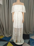 Pure Color One Shoulder High Waist Lace  Dresses