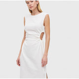 Sleeveless Slim Office Ladies O-Neck Orange Hollow Out Dresses