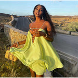 Chain Sling Cutout Satin Sexy Sleeveless Backless Ruffle Hem Female Dresses