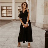 Fashion Sexy Casual Lotus Leaf Sleeve Chiffon Pleated Skirt Dress