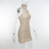 Summer New Party Club Sexy Halter Hollow Out Plaid Backless Mini Dresses