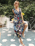 Summer Chiffon Women Elegant Long Dress Ladies Fashion Print Boho Beach Midi Dresses